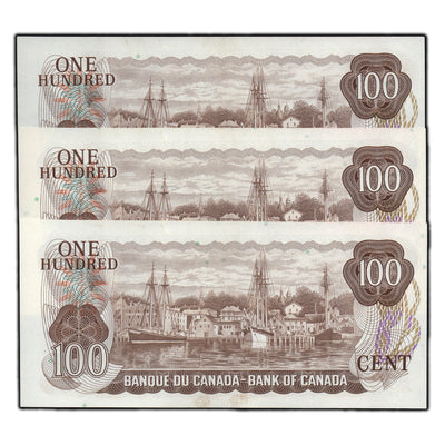 SOLD $100 1975 Bank of Canada Notes JA Prefix BC-52a - 3 Consecutive Choice UNC