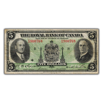 SOLD $5 1935 Royal Bank of Canada Chartered Note Ch #630-18-02a