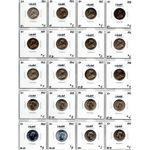 SOLD Lot of 20 Canada 5 Cent Coins 1923-1949 - Trends $115 - 30% OFF!