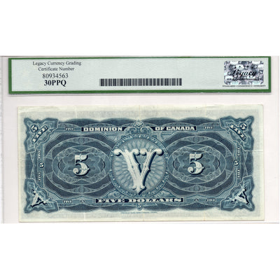 SOLD $5 1912 Dominion of Canada Train Note Seal over Five DC-21d - Legacy VF-30 PPQ