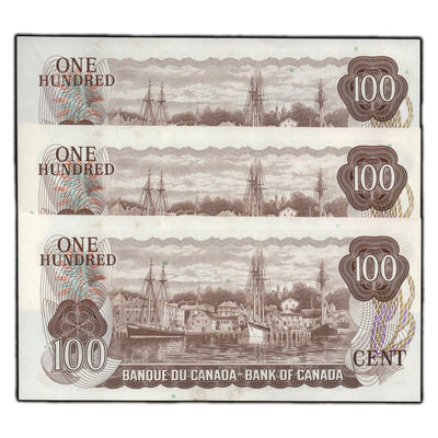 SOLD $100 1975 Bank of Canada Notes JA Prefix BC-52a - 3 Consecutive Choice UNC