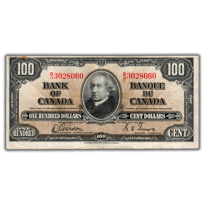 SOLD $100 1937 Bank of Canada Note Gordon-Towers BC-27b - VF (light stains)