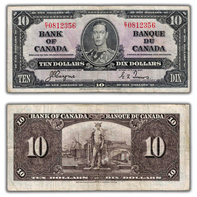 $10 1937 Bank of Canada Note Coyne-Towers E/T Prefix BC-24c - F/VF
