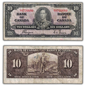 SOLD $10 1937 Bank of Canada Note Coyne-Towers E/T Prefix BC-24c - Writing