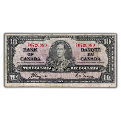 $10 1937 Bank of Canada Note Coyne-Towers E/T Prefix BC-24c - Writing