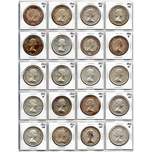 SOLD Lot of 20 Canada 1953 $1 Silver Dollar Coins