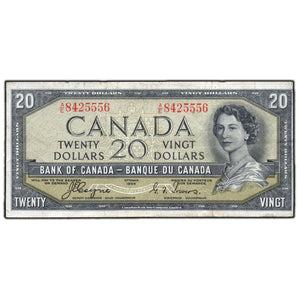 SOLD $20 1954 Bank of Canada Note Devil Face A/E Prefix BC-33a - F/VF