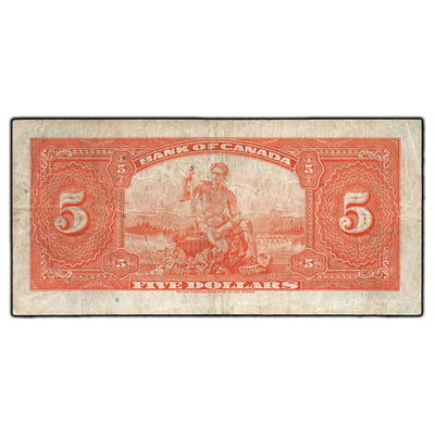 SOLD $5 1935 Bank of Canada Note English Text BC-5 - Very Fine