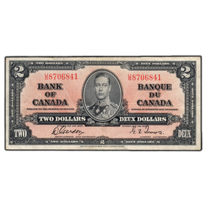 SOLD $2 1937 Bank of Canada Note Gordon-Towers U/B Prefix BC-22b - Very Fine