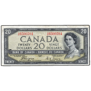 SOLD $20 1954 Bank of Canada Note Devil Face A/E Prefix BC-33a - F/VF