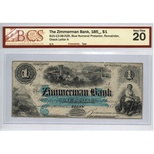 SOLD $1 1850's Zimmerman Bank Canada Chartered Note #815-12-08-02R - BCS VF-20