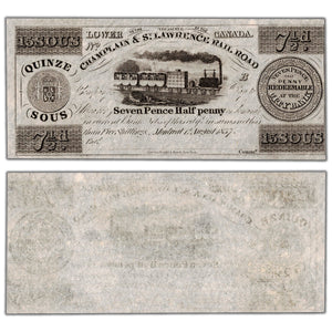 Champlain & St. Lawrence Rail Road 1837 15 Sous Remainder Note - Uncirculated