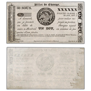 Eustache Brunet Du Letang 1837 1 Ecu Remainder Note QC #60-12-12R - UNC