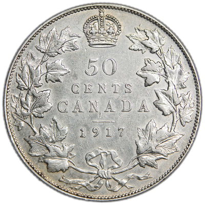 Canada 1917 50 Cents Half Dollar Silver Coin - Very Fine +