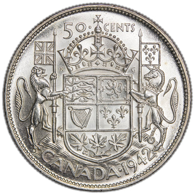 Canada 1942 50 Cents Half Dollar Silver Coin - Uncirculated +