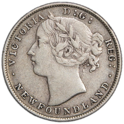 Newfoundland 1894 Obverse #2 20 Cents Silver Coin - Very Fine
