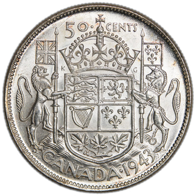 Canada 1943 50 Cents Half Dollar Silver Coin - Uncirculated