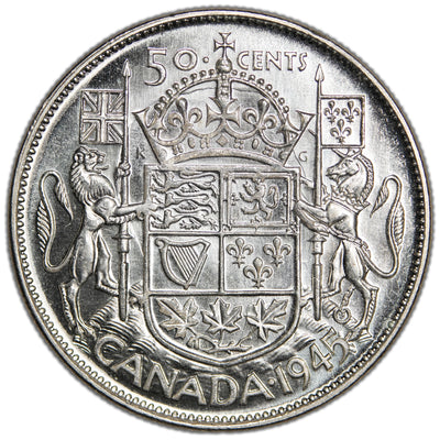 Canada 1945 50 Cents Half Dollar Silver Coin - Uncirculated +