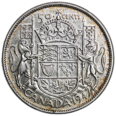 Canada 1947 ST7 ML 50 Cents Half Dollar Silver Coin - VF/XF