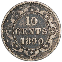 Newfoundland 1890 10 Cents Dime Silver Coin - Fine