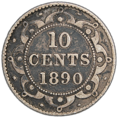 Newfoundland 1890 10 Cents Dime Silver Coin - Fine