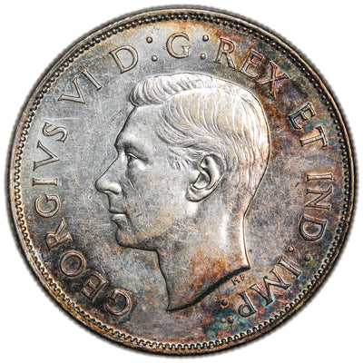 Canada 1947 Straight 7 50 Cents Half Dollar Silver Coin - AU