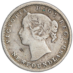 Newfoundland 1865 5 Cents Silver Coin - Fine (obv. indent)