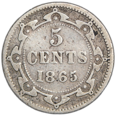 Newfoundland 1865 5 Cents Silver Coin - Fine (obv. indent)