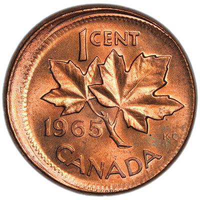 Canada 1965 LBB5 1 Small Cent Error Coin - Struck Off Centre - Uncirculated