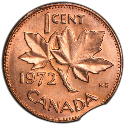 Canada 1972 1 Small Cent Error Coin - Curved Clip Planchet - Uncirculated