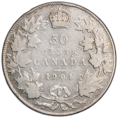 SOLD Canada 1904 50 Cents Half Dollar Silver Coin - Very Good (obv. hairlines)