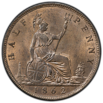 SOLD Great Britain 1862 1/2 Half Penny Coin - Lustrous UNC