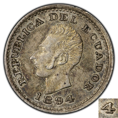 SOLD Ecuador 1894 4/3 1/2 Decimo Silver Coin