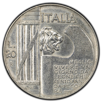 SOLD Italy 1928 20 Lire Silver Coin