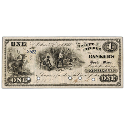Jewett & Pitcher Bankers 1873 $1 Scrip Note NB #15-10-02 - Cancelled VF+