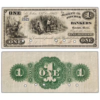 Jewett & Pitcher Bankers 1873 $1 Scrip Note NB #15-10-02 - Cancelled VF+