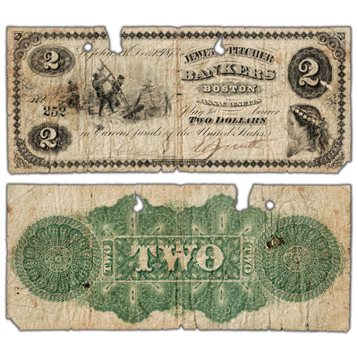 Jewett & Pitcher Bankers 1873 $2 Scrip Cancelled Note NB #15-10-04 - Missing Pieces/Tears