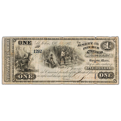 Jewett & Pitcher Merchants 1875 $1 Scrip Note Uncanceled NB #15-12-04-02 - Tears