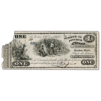 Jewett & Pitcher Merchants 1873 $1 Scrip Note NB #15-12-02-02 - Damaged
