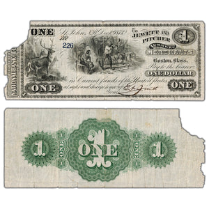 Jewett & Pitcher Merchants 1873 $1 Scrip Note NB #15-12-02-02 - Damaged