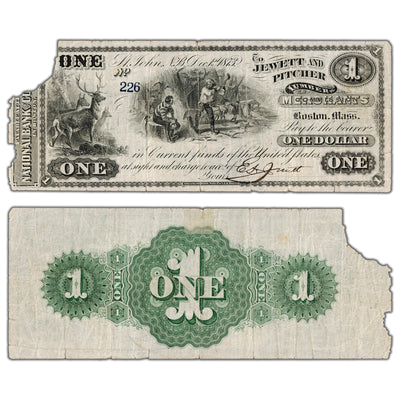 Jewett & Pitcher Merchants 1873 $1 Scrip Note NB #15-12-02-02 - Damaged