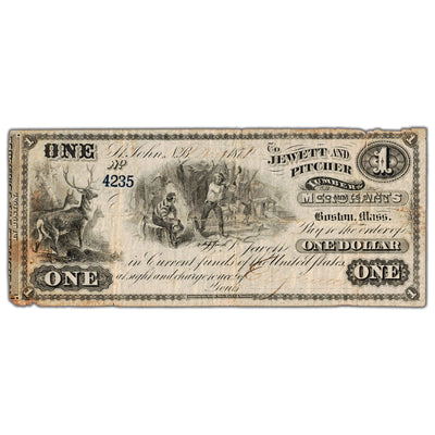 Jewett & Pitcher Merchants 1875 $1 Scrip Note Uncanceled NB #15-12-04-02 - Circulated