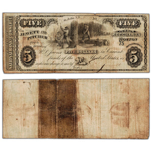 Jewett & Pitcher Merchants 1875 $5 Scrip Note Uncanceled NB #15-12-04-06 - Low Serial #75