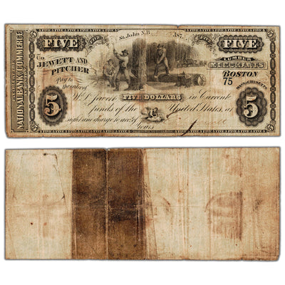 Jewett & Pitcher Merchants 1875 $5 Scrip Note Uncanceled NB #15-12-04-06 - Low Serial #75