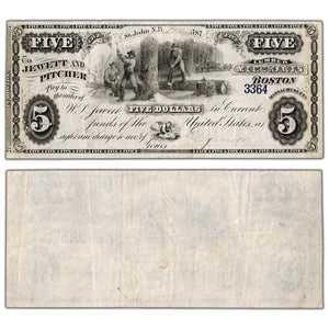 Jewett & Pitcher Merchants 1875 $5 Scrip Note Uncanceled NB #15-12-04-06 - VF/EF