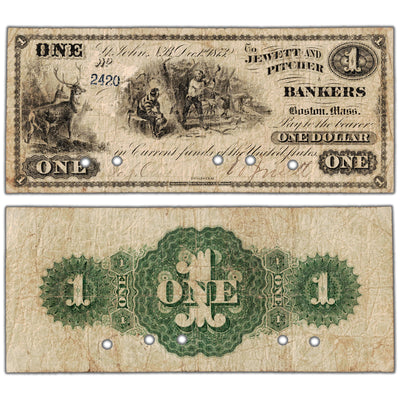 Jewett & Pitcher Bankers 1873 $1 Scrip Note NB #15-10-02 - Cancelled