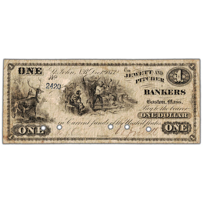 Jewett & Pitcher Bankers 1873 $1 Scrip Note NB #15-10-02 - Cancelled