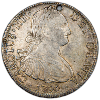 SOLD Mexico 1797 Mo FM 8 Reales Silver Coin - Holed
