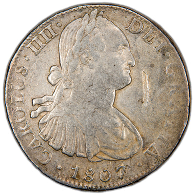 Mexico 1807 Mo TH 8 Reales Silver Coin - Obverse Scrape