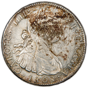Mexico 1808 Mo TH 8 Reales Silver Coin - Obverse Corrosion